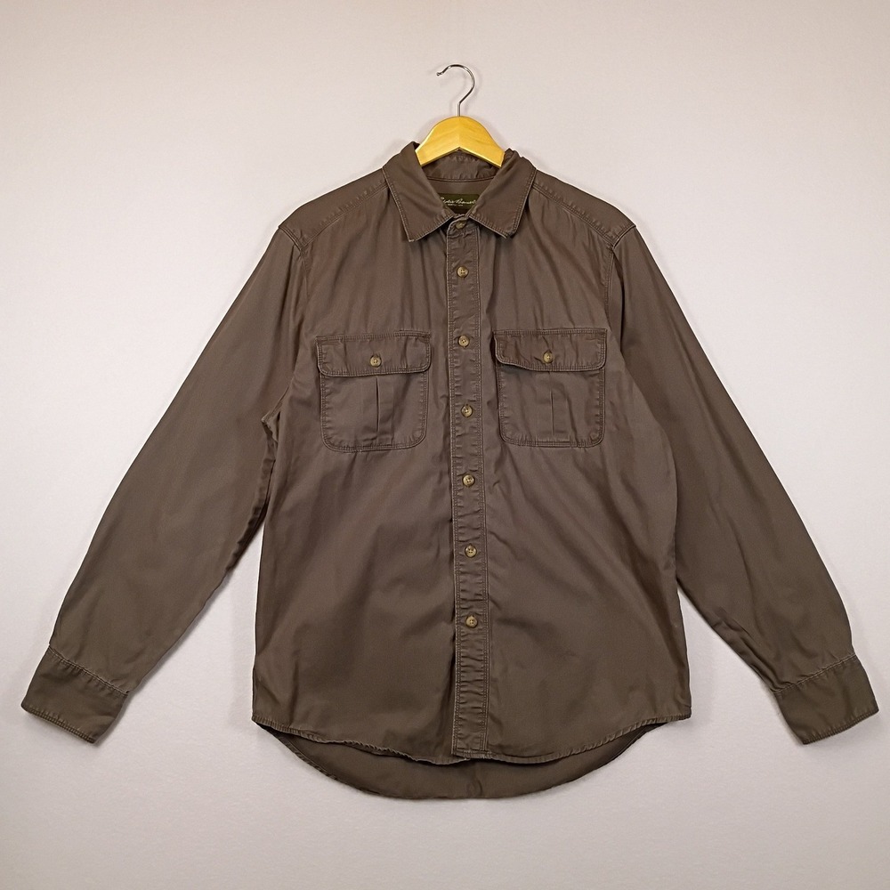 Rugged Gorpcore Eddie Bauer Mens Size Medium Brown Cotton Utility Button Down